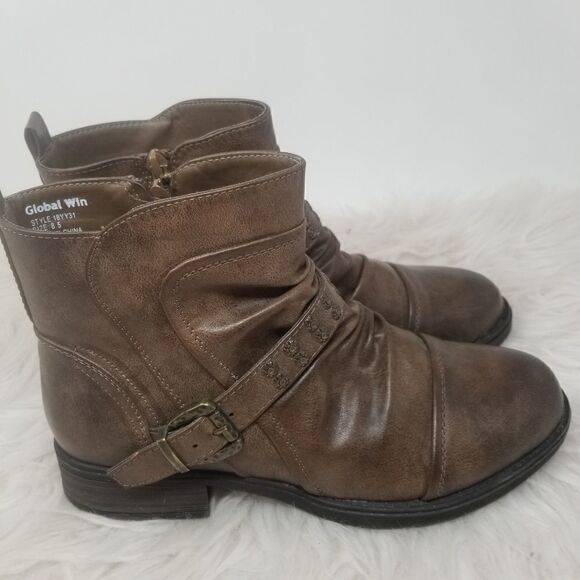 GLOBAL WIN BROWN FAUX LEATHER BOOTS. SIZE 8.5 - Picture 8 of 12